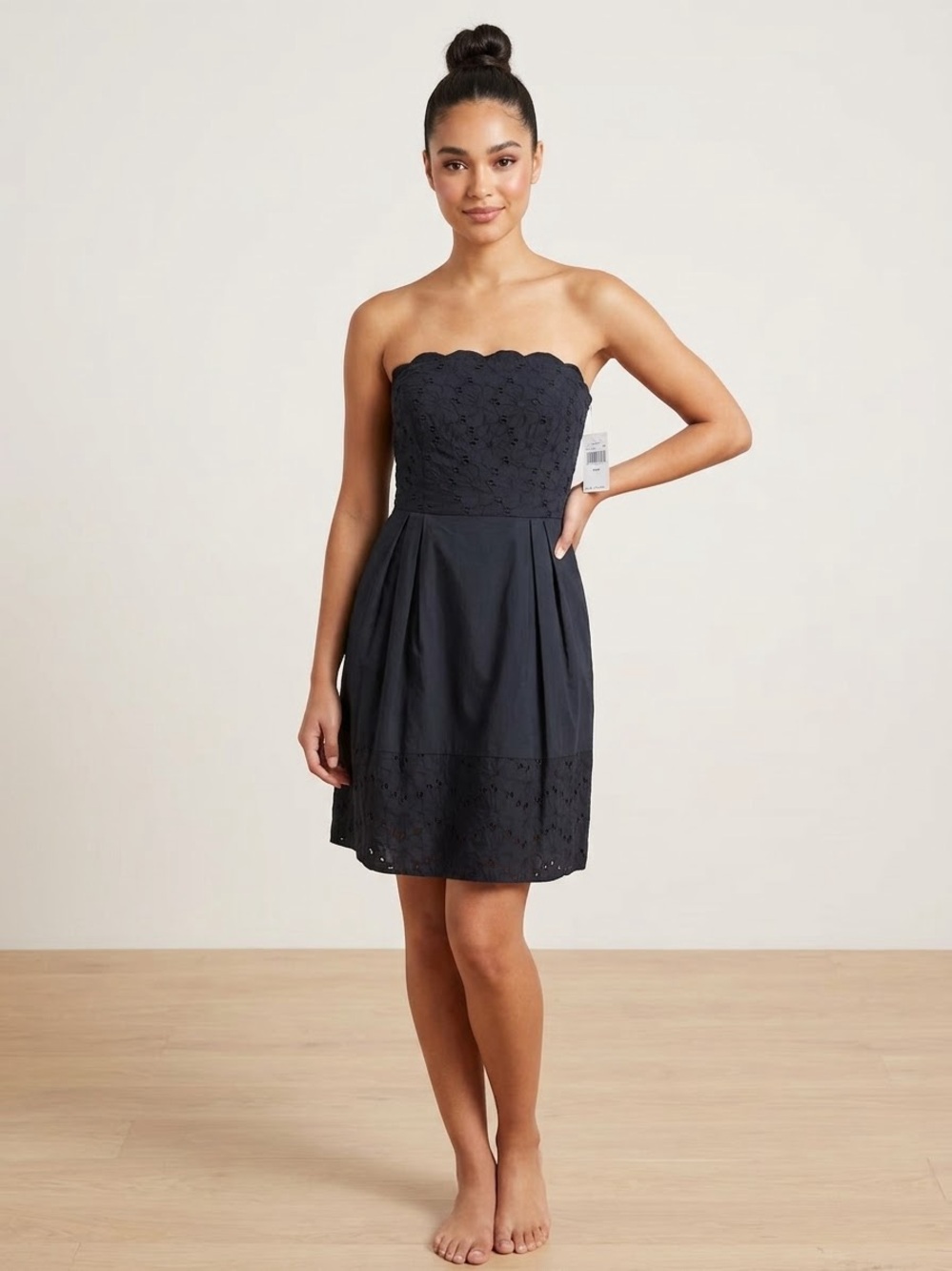 Laundry By Shelli Segal Strapless Scalloped Eyelet Dress in Black
